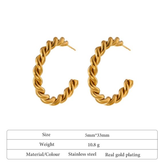 New 18K Gold Plated Braided Round Hoop Earrings - Picture 5 of 7